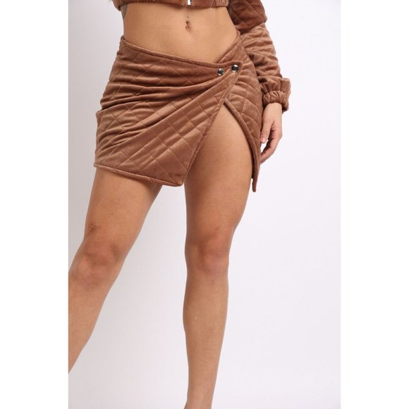 Women's Casual Long Sleeve Quilted Velvet Jacket & Matching Skirt Set Super Cute - Picture 5 of 12